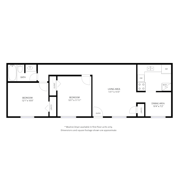 A floor plan of a house with a bedroom, bathroom, and dining area.