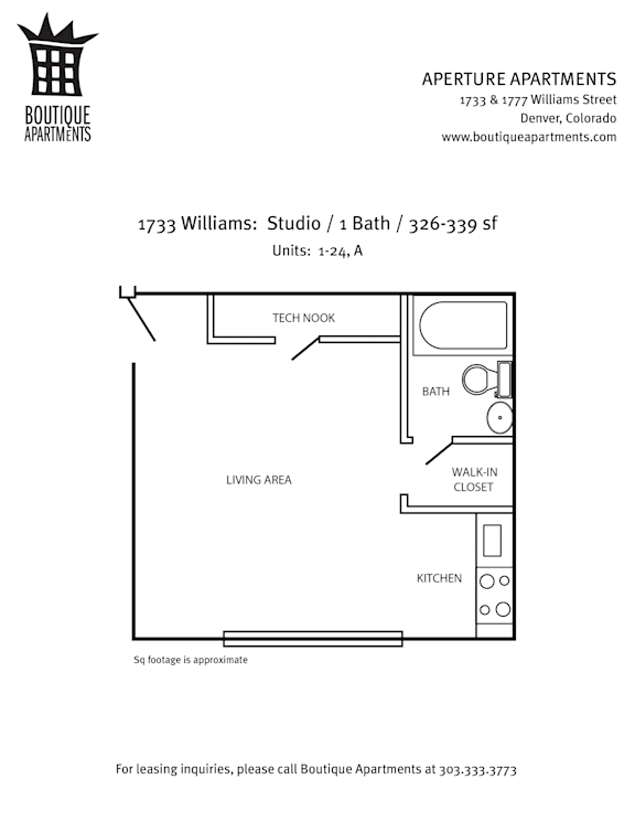 A floor plan for an apartment at Boutique Apartments.