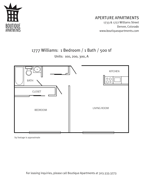A floor plan for an apartment at Boutique Apartments.