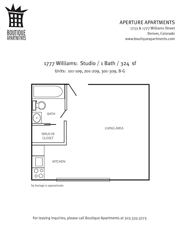 A floor plan for an apartment at Boutique Apartments.