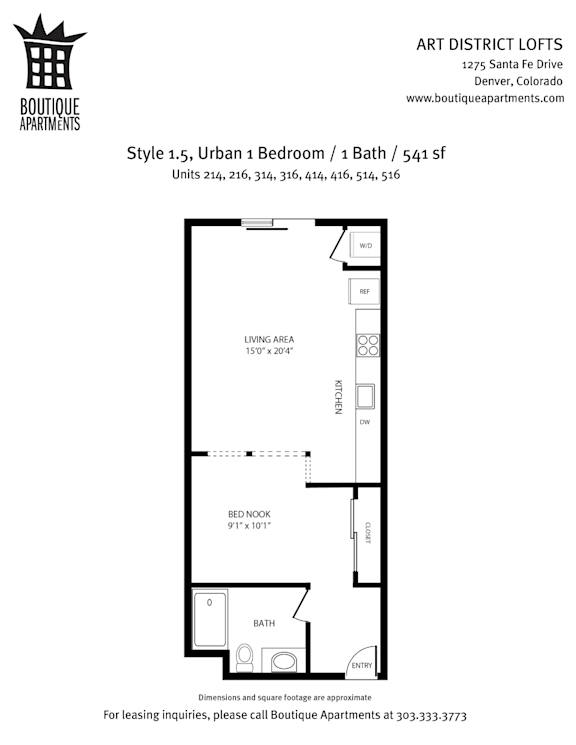 A floor plan for an apartment at Art District Lofts.