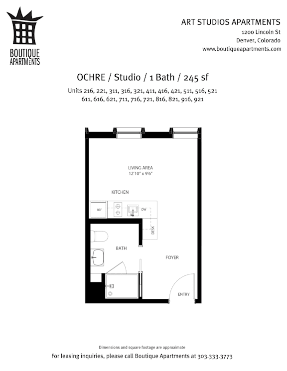 A black and white image of a floor plan for a studio apartment.