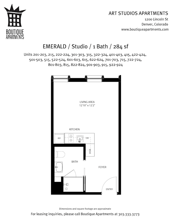 A black and white image of a floor plan for a studio apartment.