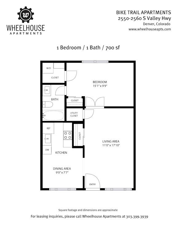 A floor plan for a 1 bedroom apartment with a bathroom and living area.