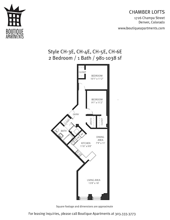 A floor plan for a 2 bedroom apartment with 1 bath and a living area of 150 square feet.
