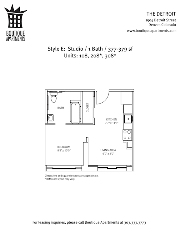 A floor plan for a studio apartment with a bathroom and living area.