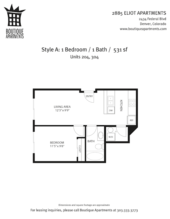 A floor plan for a 1 bedroom apartment with a living area and a bathroom.