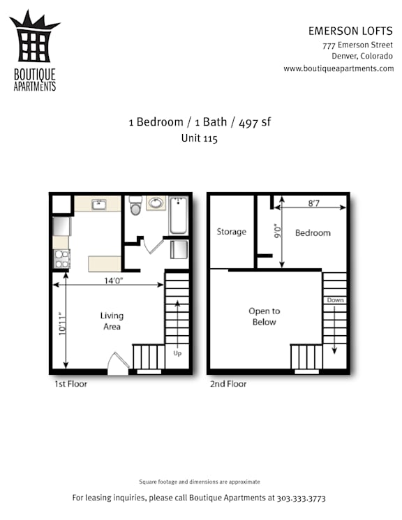 A floor plan for a 1 bedroom apartment with a living area and storage space.
