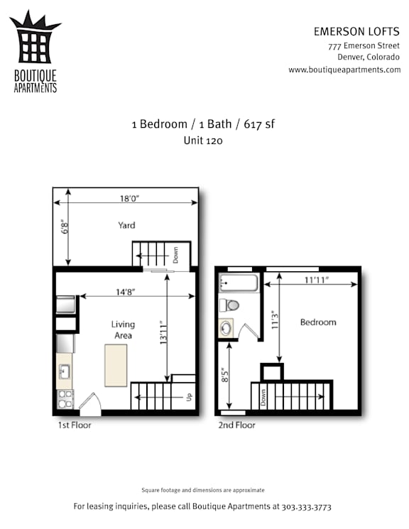 A floor plan for a 1 bedroom apartment with a bath and living area.