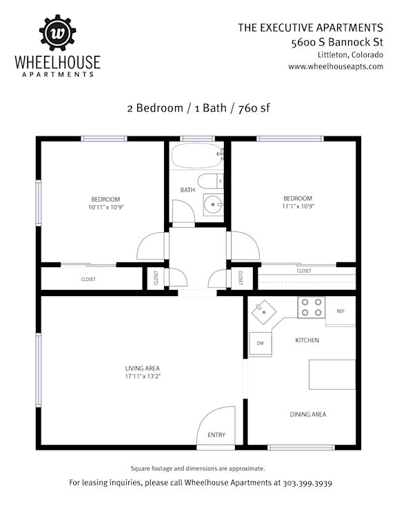Floor plan for a 2 bedroom apartment.