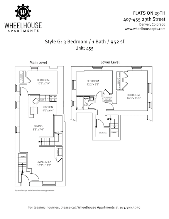 Floor plan for a 3 bedroom apartment.