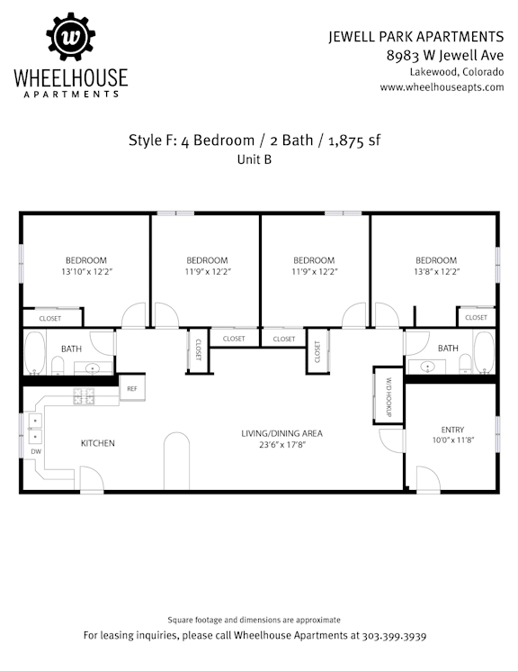 A black and white image of a floor plan for a Wheelhouse Apartments unit.