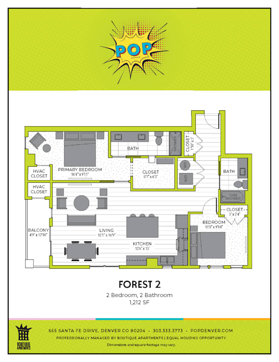 A floor plan for a property called Forest 2, featuring two bedrooms and two bathrooms.