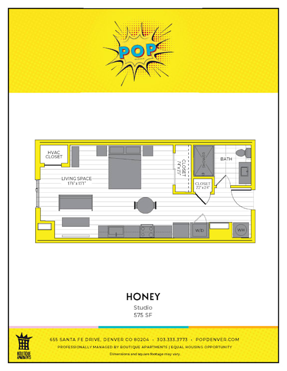A yellow and black poster advertising a studio apartment for rent.