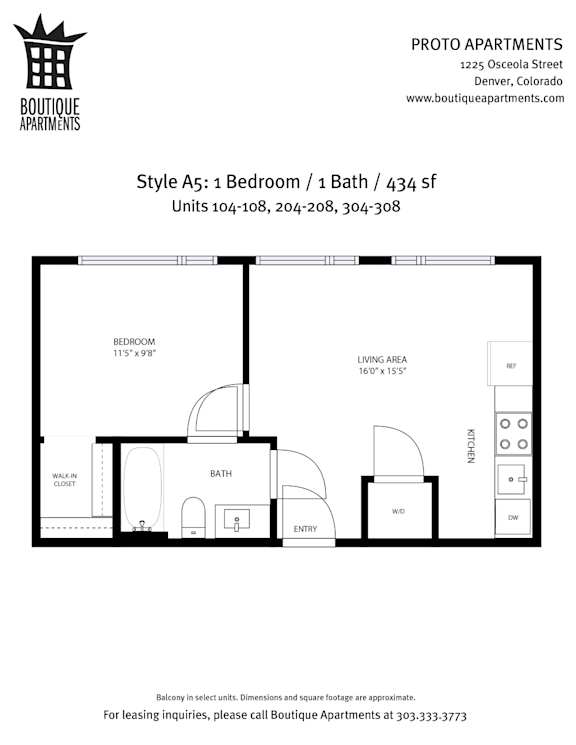 A drawing of a floor plan for a studio apartment.