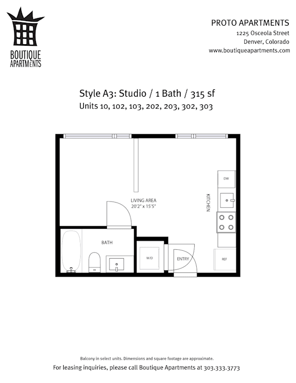 A drawing of an apartment layout for lease.