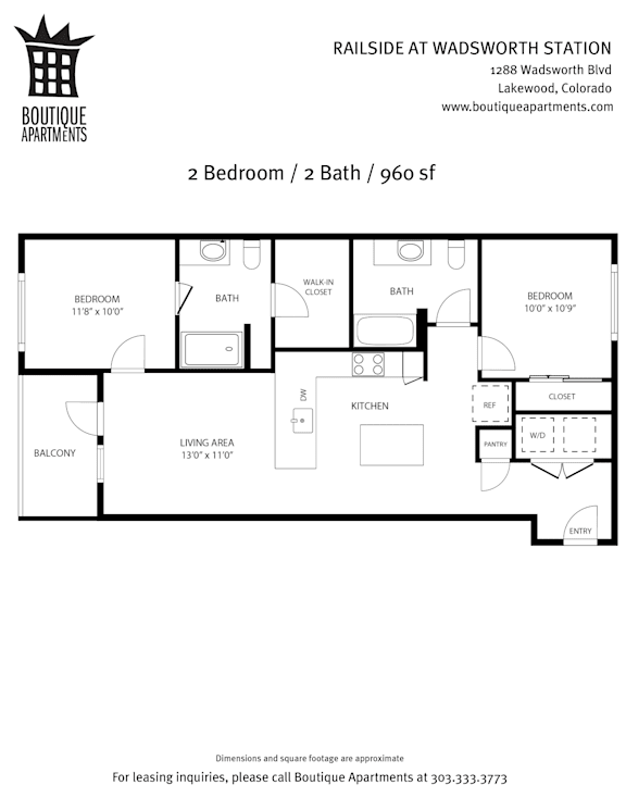 2 Bedroom Floor Plan at Railside at Wadsworth Station, Lakewood, 80214