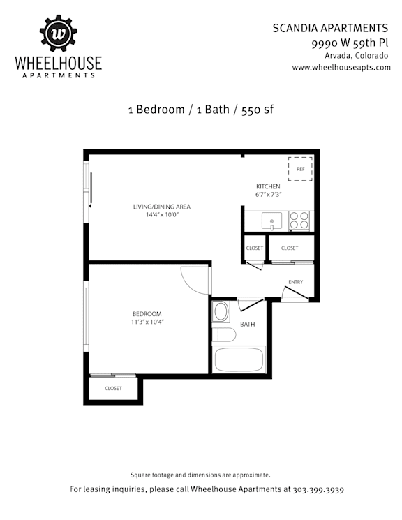 A floor plan for a one bedroom apartment with a bathroom and living area.
