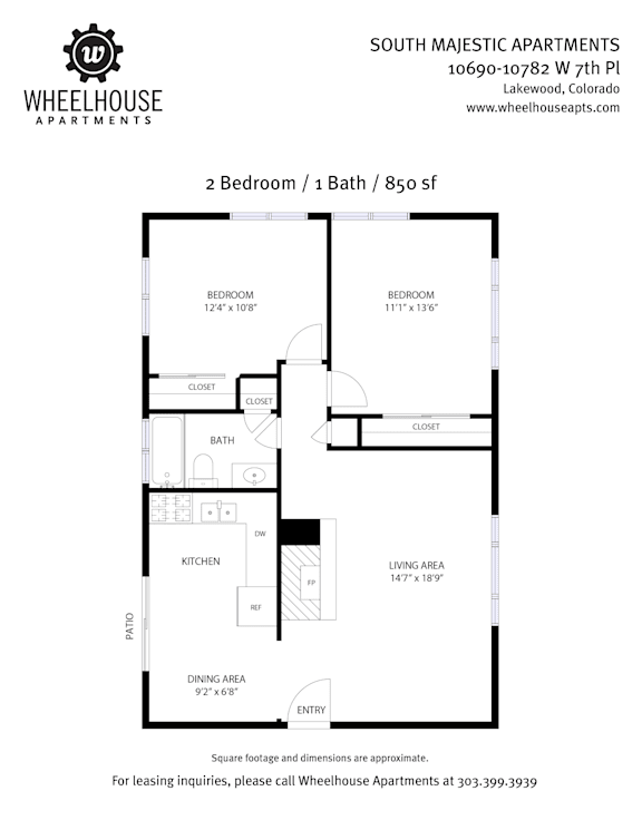 A floor plan for a 2 bedroom apartment with a bathroom and living area.