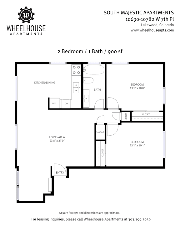 A floor plan for a 2 bedroom apartment with a bathroom and living area.