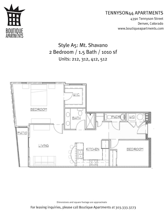 A drawing of an apartment layout for a 2 bedroom apartment.