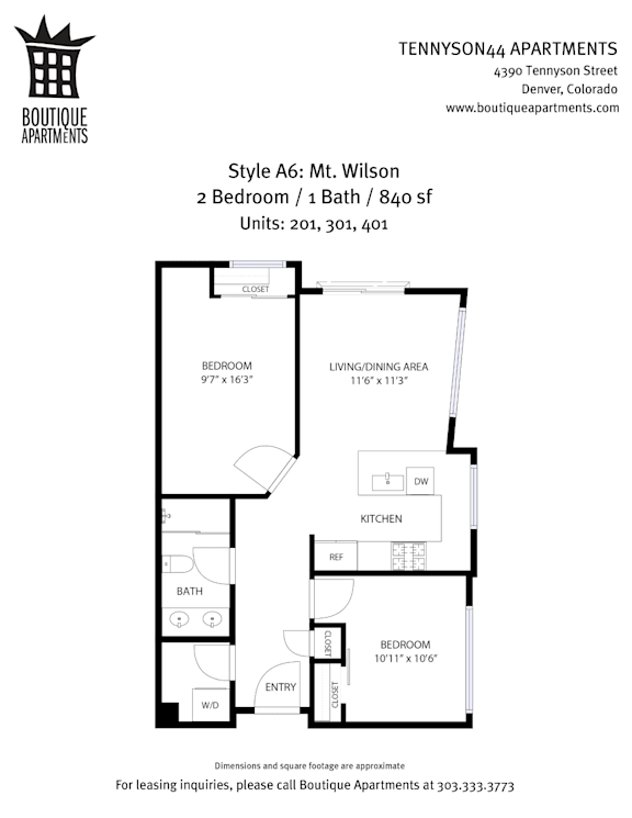 A floor plan for a 2 bedroom apartment with a living and dining area.