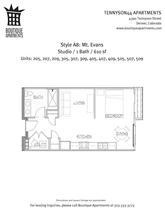 A drawing of an apartment layout is shown with the text "TENNYSON44 APARTMENTS" at the top.