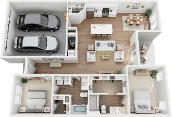 A floor plan of a 1,374 square foot home with a garage.