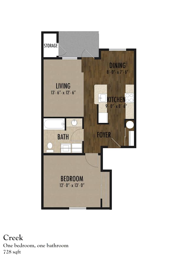 Floor Plan  1 bed 1 bath at Riverplace Apartment Homes, Oregon, 97351