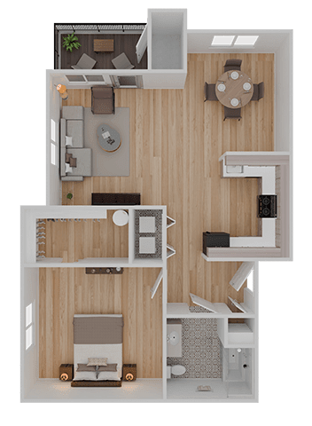 Floor Plan  A 3D floor plan of a house layout.