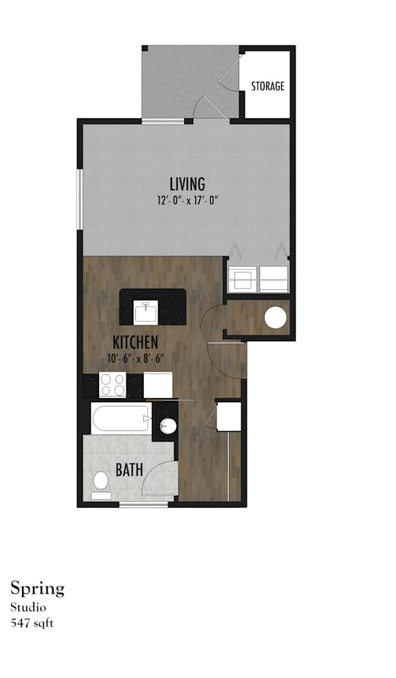 Floor Plan  Studio 1 bath at Riverplace Apartment Homes, Oregon