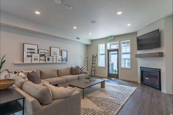 Living Room with fireplace at Sandyplace Apartment Homes, Sandy, OR, 97055