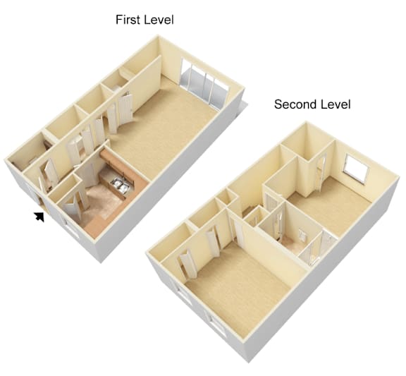 Two floor plan images of a building with a first and second level.