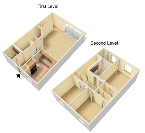 A diagram shows a first level and a second level of a building.