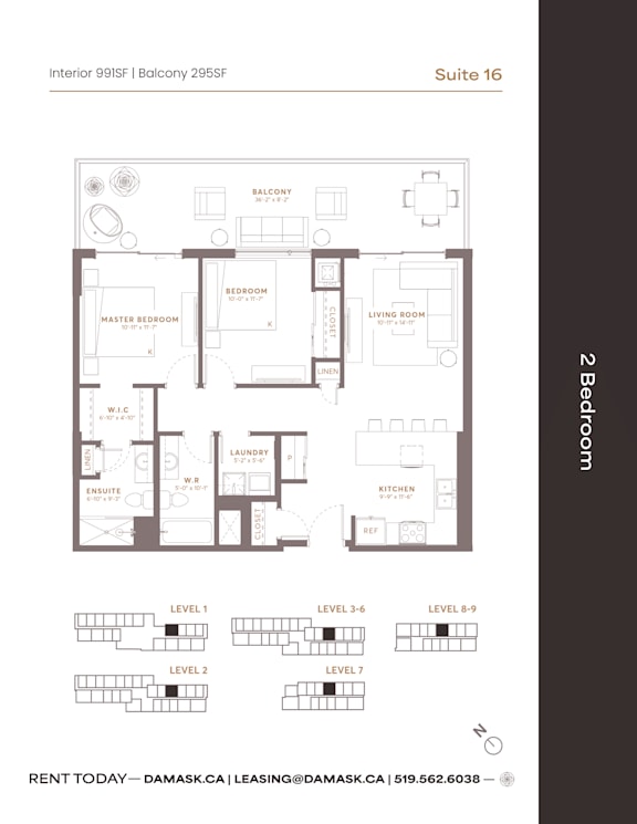 A floor plan for a suite at 991 SF Balcony 295SF.