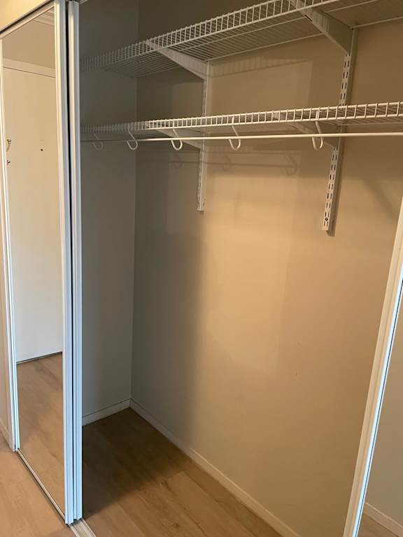 Empty shelves in a white closet.