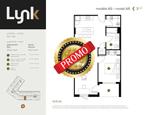 Floor Plan  AB 222 Floor Plan at Lynk De la Savane Apartments, Québec