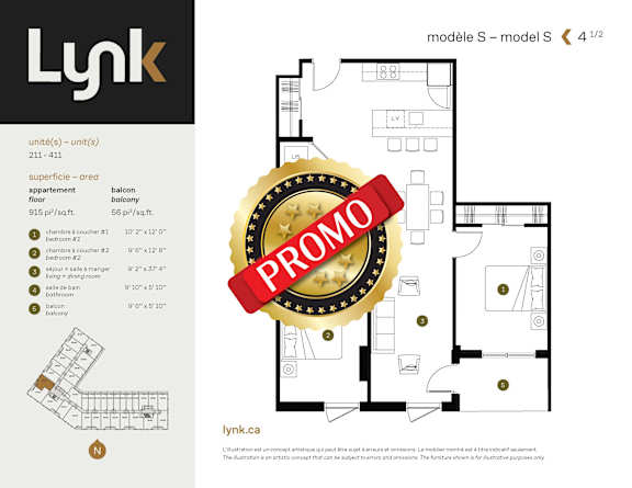 Floor Plan  S 211 Floor Plan at Lynk De la Savane Apartments, Québec, H4P 0E2