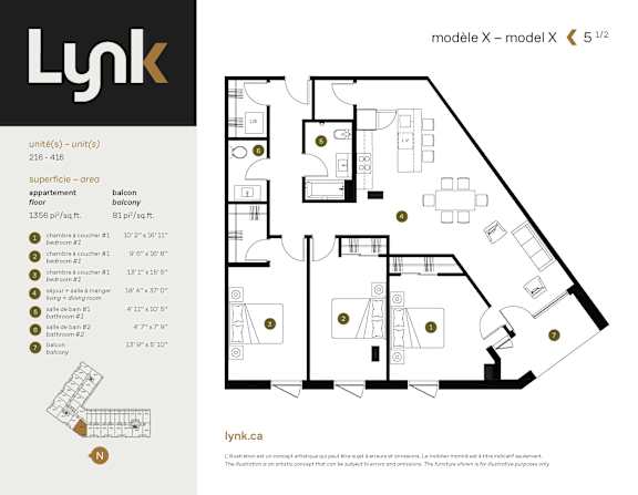 Floor Plan  X 216 Floor Plan at Lynk De la Savane Apartments, Montreal, QC
