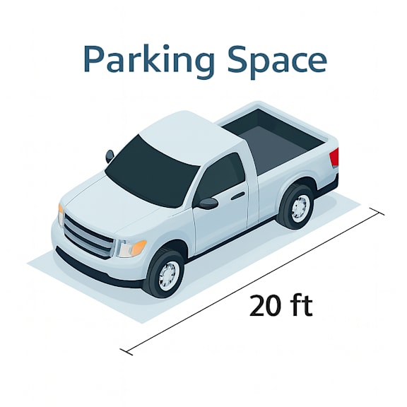 A graphic showing a truck with a 20 ft measurement.