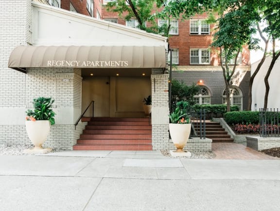 the exterior of the regency apartments building