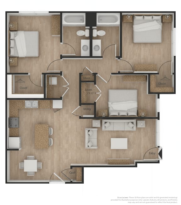 Floor Plan  A floor plan of a house with labeled rooms such as "Linen", "Utility", and "Closet".