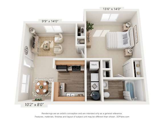 Floor Plan  1 bed 1 bath at Brackenbrook Apartments, South Carolina