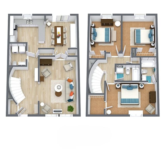 A floor plan of a two-story house with a living room, dining room, kitchen, and bedrooms.