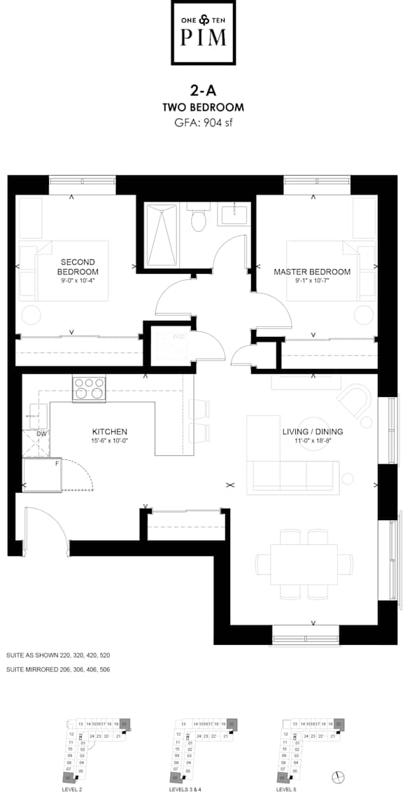 A black and white floor plan for a two bedroom apartment.