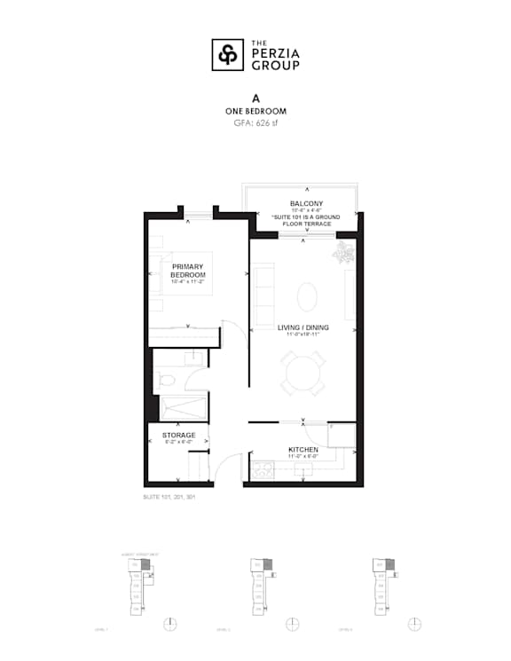 A floor plan for a one bedroom apartment.