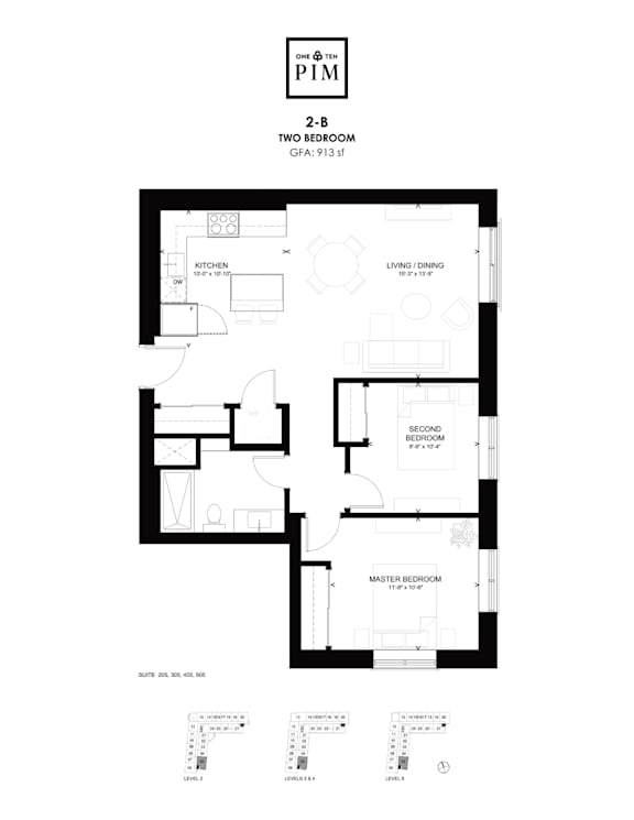 A black and white floor plan of a two-bedroom apartment.