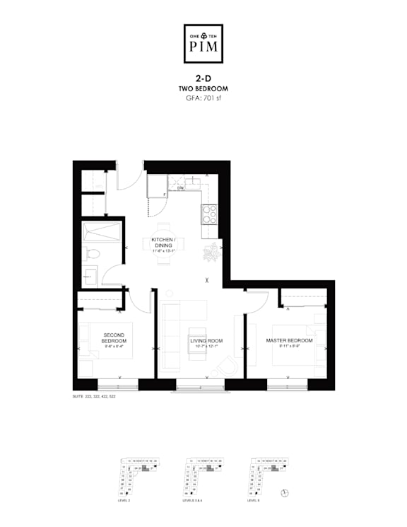 Floor plan of a two-bedroom apartment.