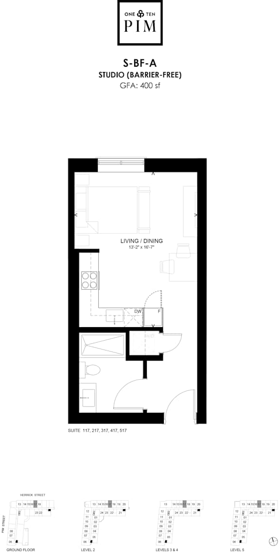 A black and white floor plan for a studio apartment.