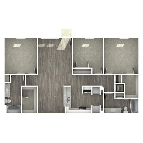 Floor Plan  A series of images showing a room with a bed, a desk, and a chair.